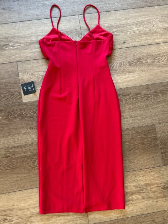 Lulus Cross Your Heart Red Surplice Cutout Bodycon Midi Dress - Picture 3 of 5